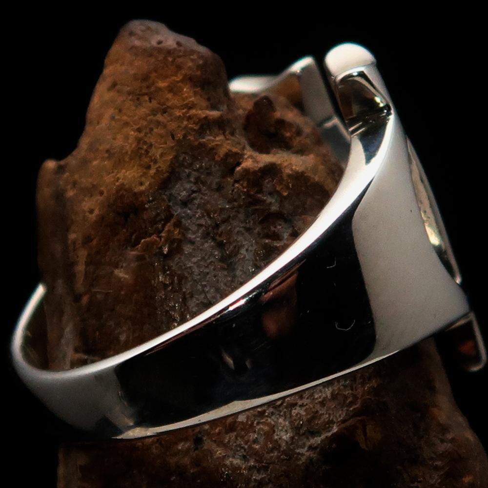 Mirror polished Men's Sterling Silver Initial Ring one bold Letter W - BikeRing4u