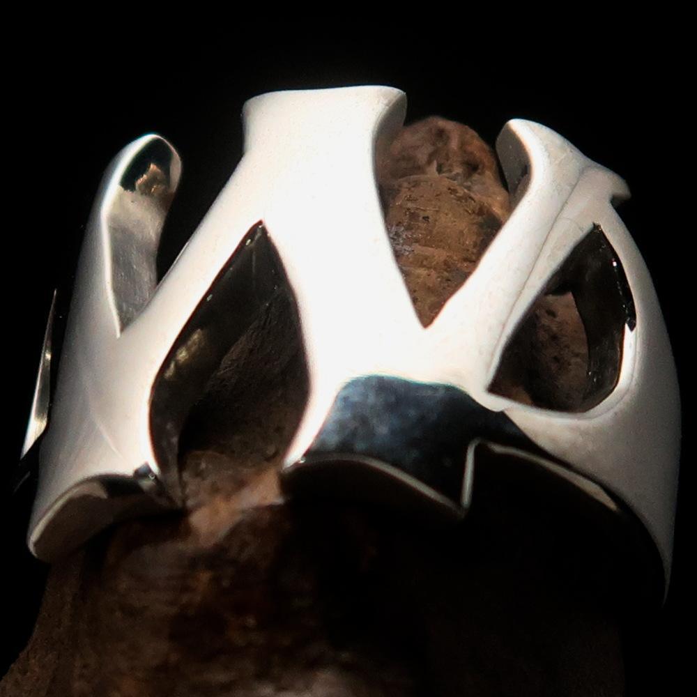 Mirror polished Men's Sterling Silver Initial Ring one bold Letter W - BikeRing4u