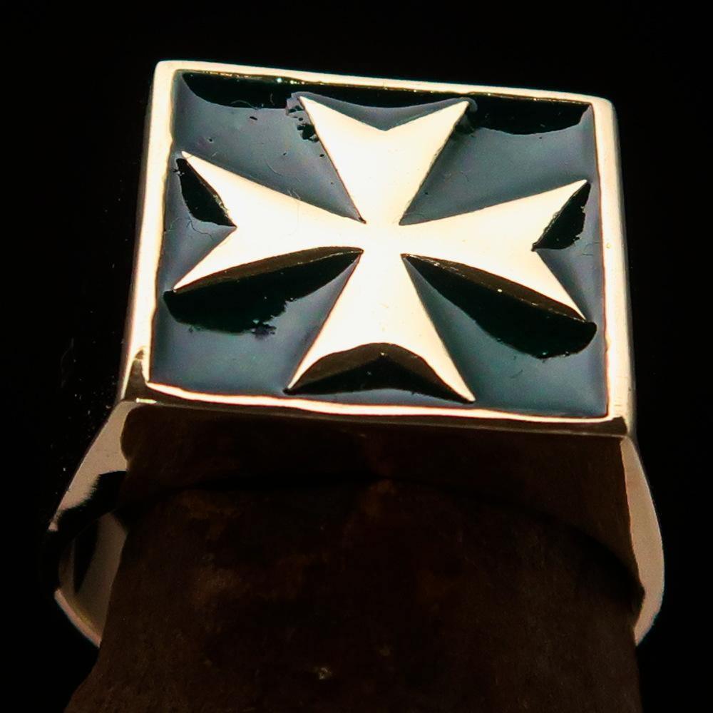 Perfectly crafted Men's Biker Ring Maltese Cross Green - Solid Brass - BikeRing4u