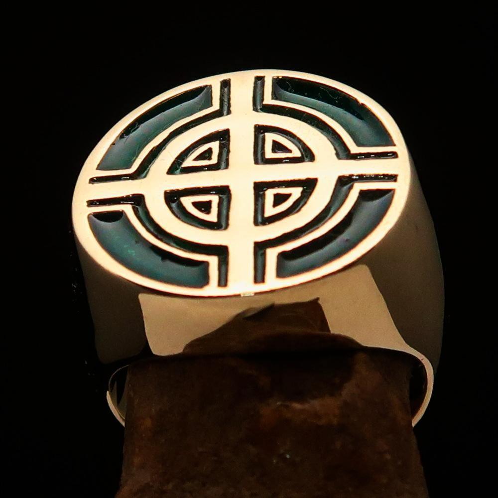 Perfectly crafted Men's Biker Ring Celtic Cross Green - Solid Brass - BikeRing4u