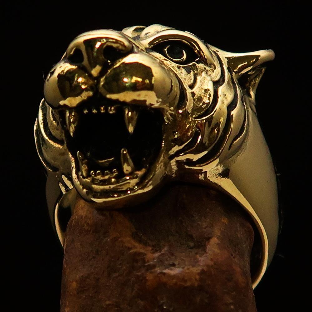 Excellent crafted Animal Ring Tiger Head - Solid Brass - BikeRing4u