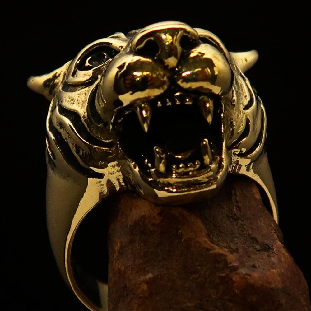 Excellent crafted Animal Ring Tiger Head - Solid Brass - BikeRing4u