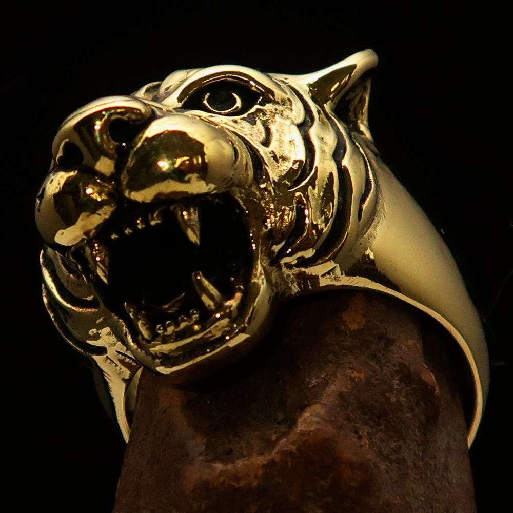 Excellent crafted Animal Ring Tiger Head - Solid Brass - BikeRing4u