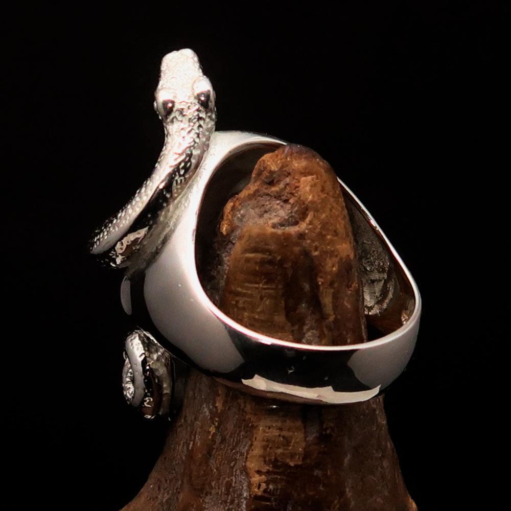 Excellent crafted Men's green 1% Snake Skull Outlaw Ring - Sterling Silver - BikeRing4u