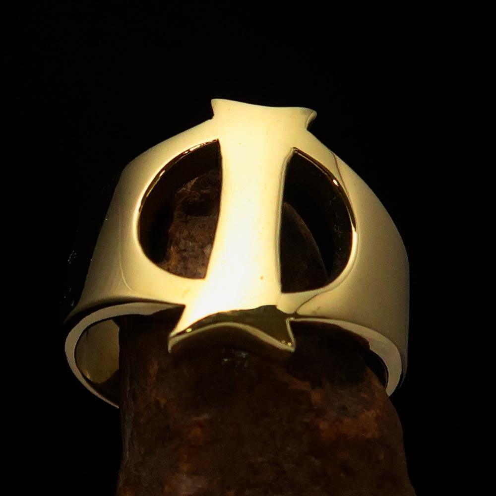 Mirror polished Men's Brass Initial Ring one bold Letter I - BikeRing4u