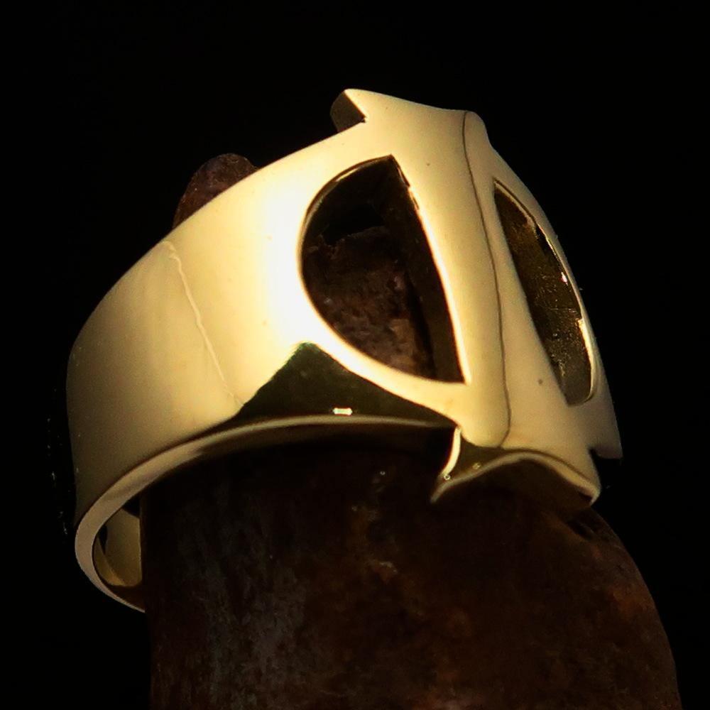 Mirror polished Men's Brass Initial Ring one bold Letter I - BikeRing4u