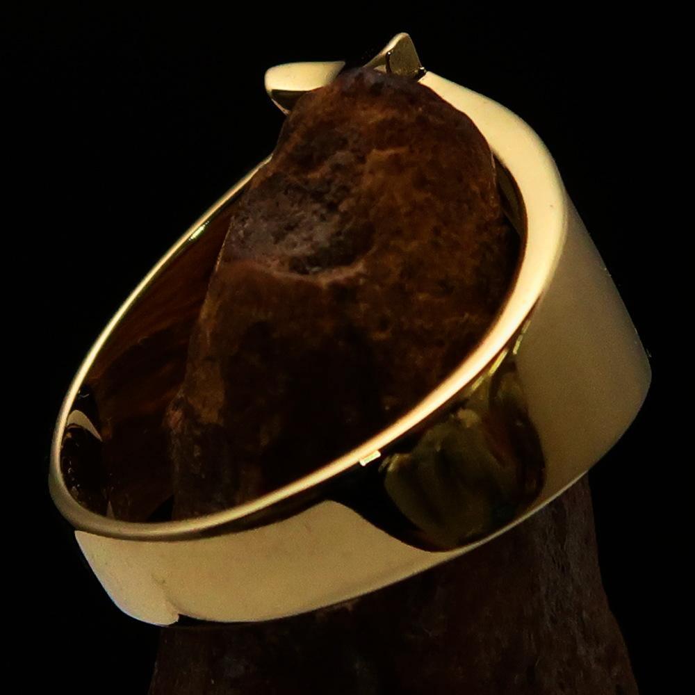 Mirror polished Men's Brass Initial Ring one bold Letter I - BikeRing4u