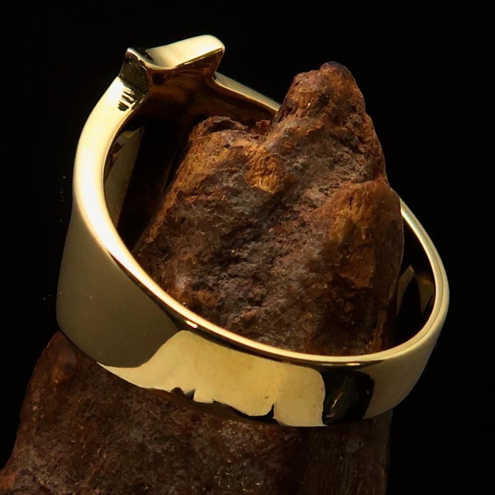 Mirror polished Men's Brass Initial Ring one bold Letter I - BikeRing4u
