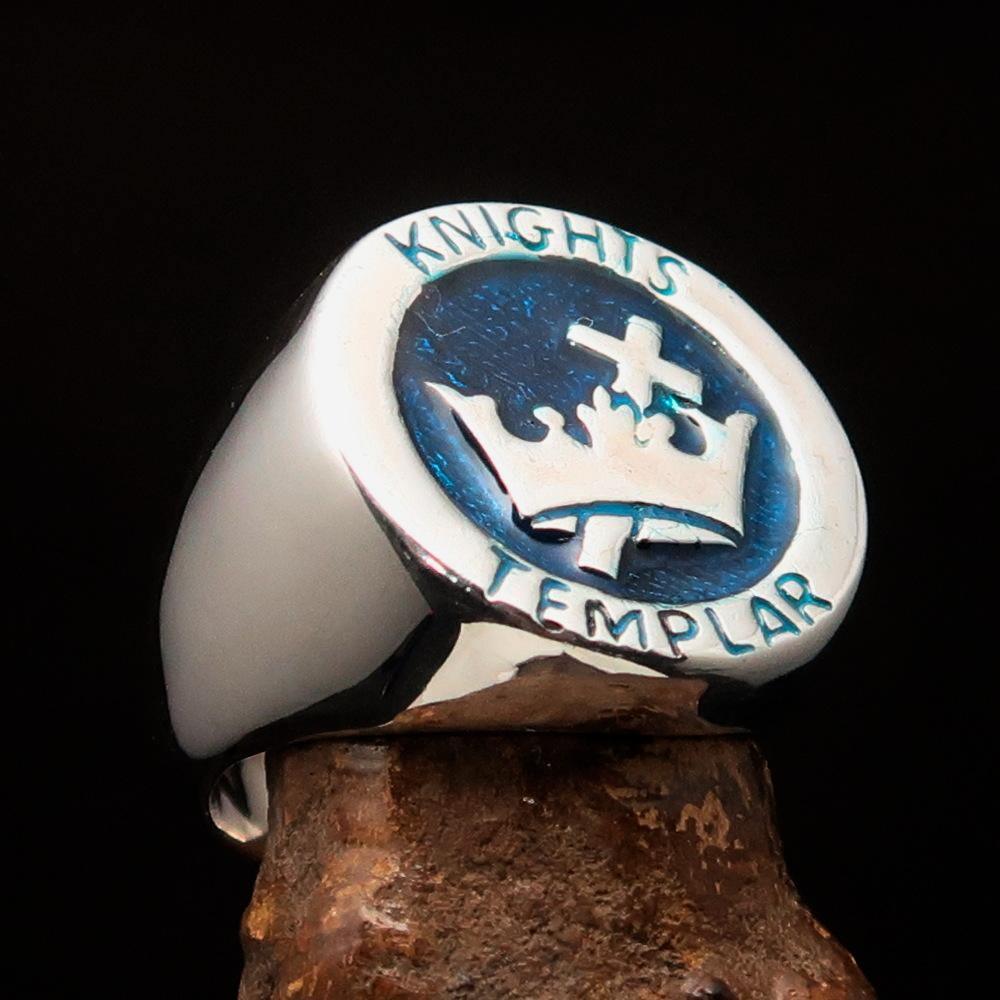 Excellent crafted Men's Blue Knights Templar Ring - Sterling Silver - BikeRing4u