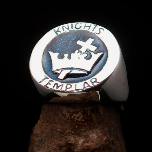 Excellent crafted Men's Blue Knights Templar Ring - Sterling Silver - BikeRing4u