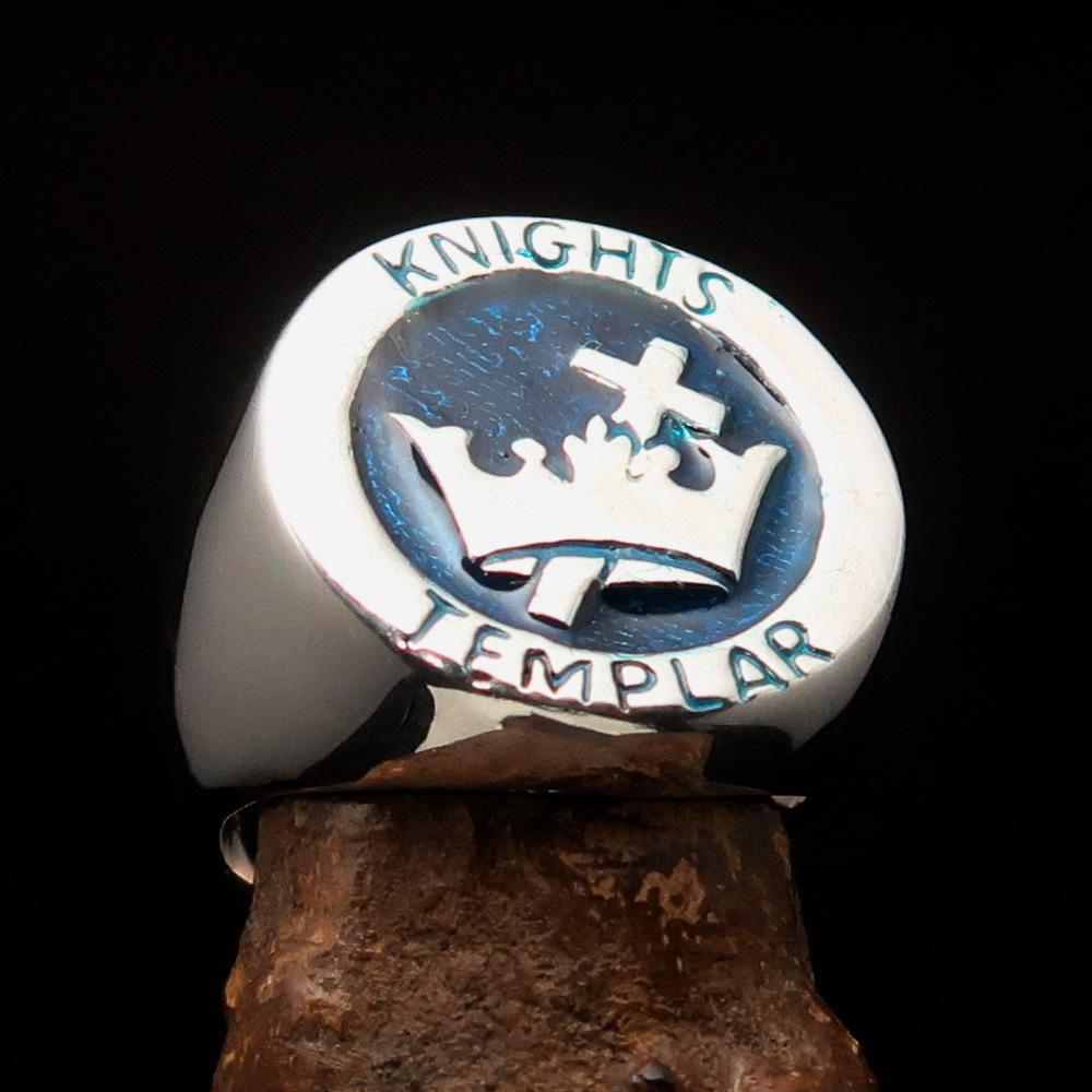 Excellent crafted Men's Blue Knights Templar Ring - Sterling Silver - BikeRing4u