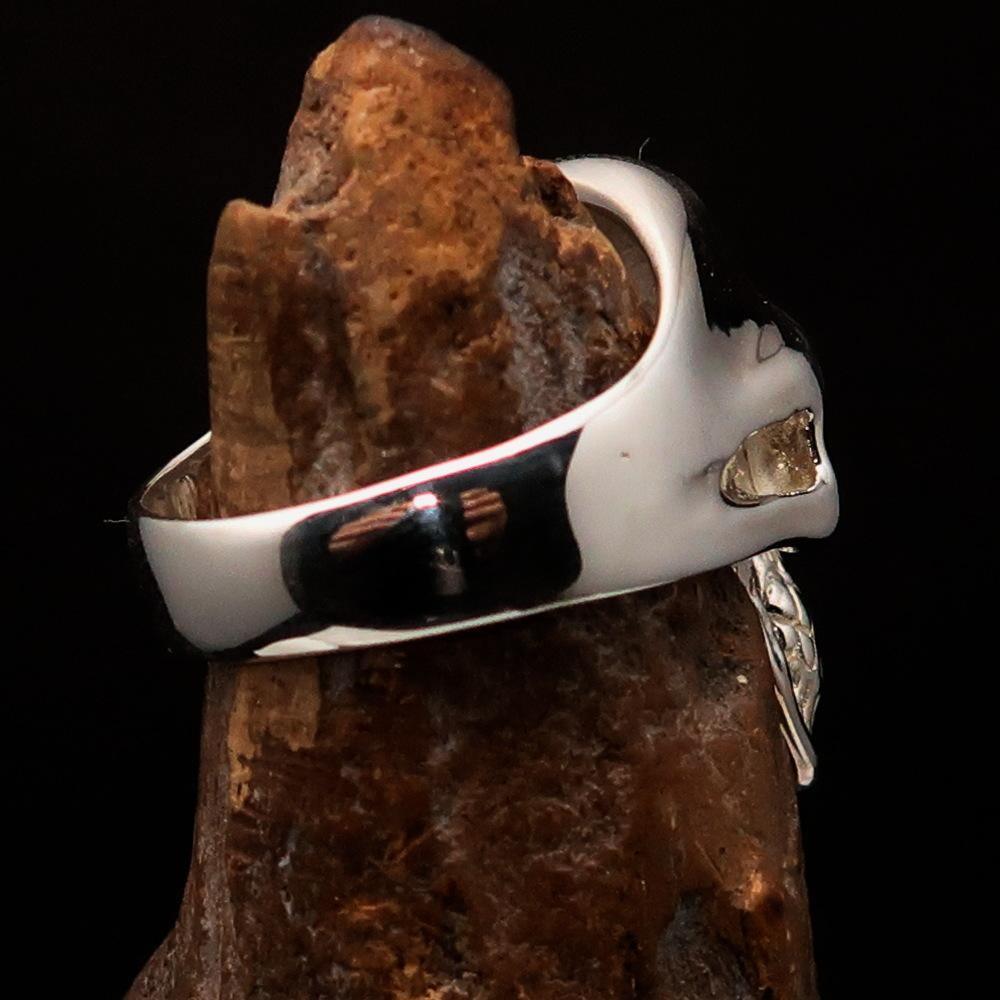 Excellent crafted Men's Communist Skull Ring Blue Hammer Sickle - Sterling Silver - BikeRing4u