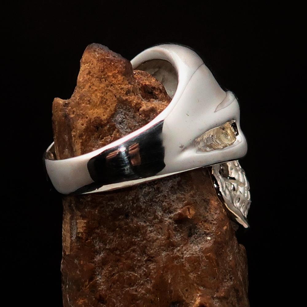Excellent crafted Men's Skull Ring Blue Eye of Ra - Sterling Silver - BikeRing4u