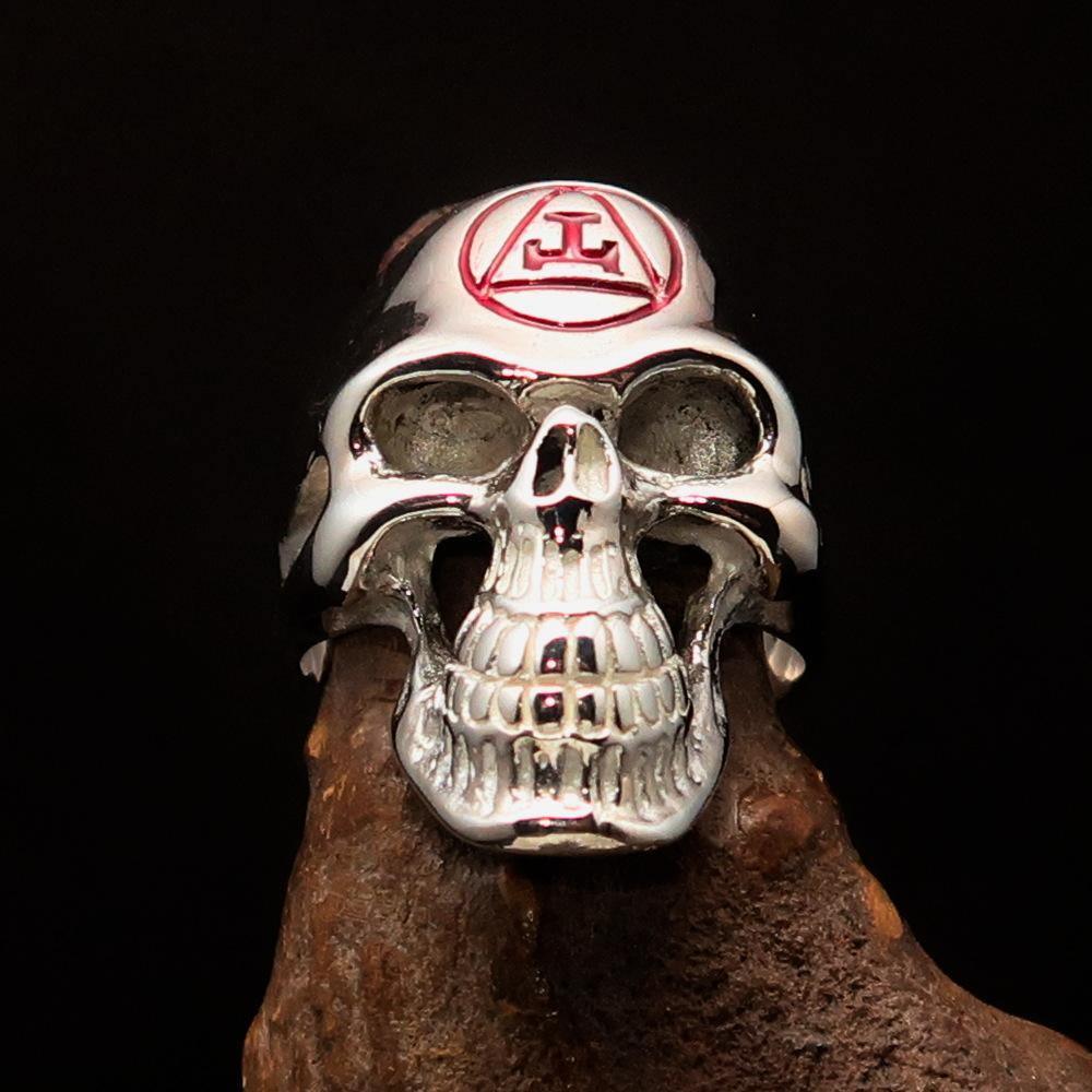 Excellent crafted Men's Masonic Ring red Archer Skull - Sterling Silver - BikeRing4u