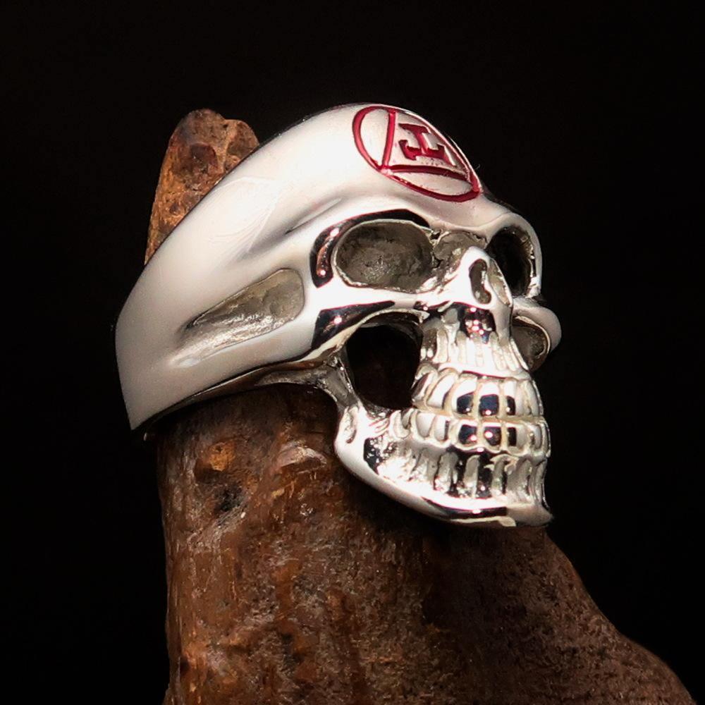 Excellent crafted Men's Masonic Ring red Archer Skull - Sterling Silver - BikeRing4u