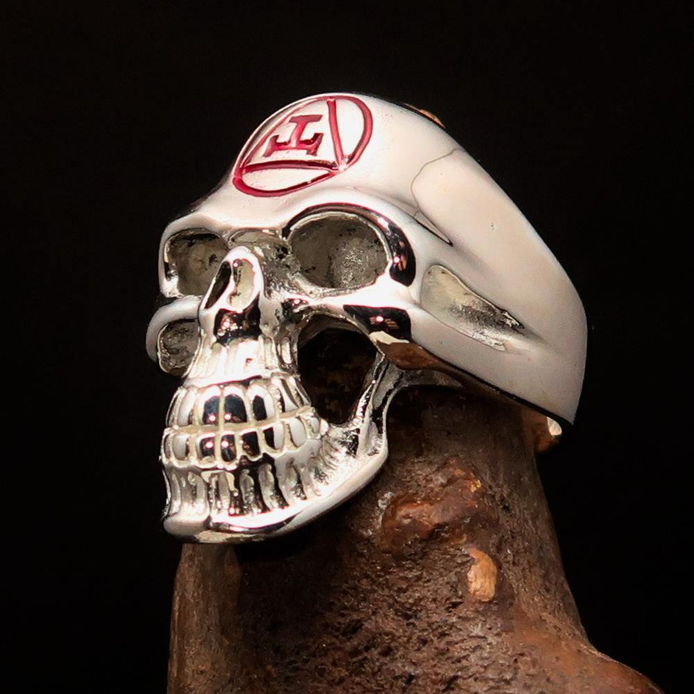 Excellent crafted Men's Masonic Ring red Archer Skull - Sterling Silver - BikeRing4u