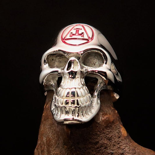 Excellent crafted Men's Masonic Ring red Archer Skull - Sterling Silver - BikeRing4u