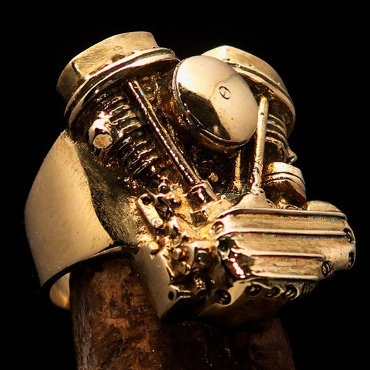 Excellent crafted Men's Panhead Engine Biker Ring - Solid Brass - BikeRing4u