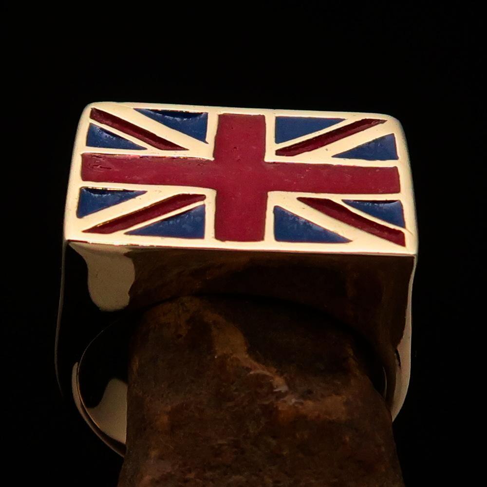 Perfectly crafted Men's Union Jack Flag Ring UK Great Britain - Solid Brass - BikeRing4u
