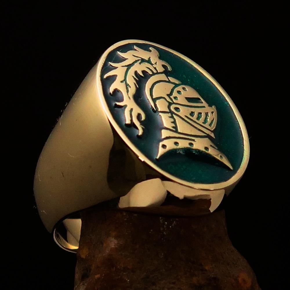 Perfectly crafted Men's Medieval Ring Brave Knight Green - Solid Brass - BikeRing4u