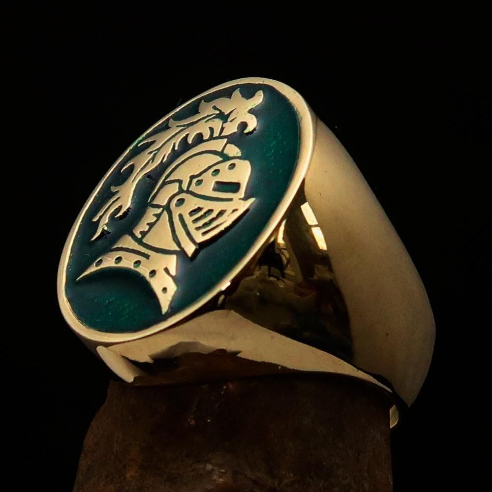 Perfectly crafted Men's Medieval Ring Brave Knight Green - Solid Brass - BikeRing4u
