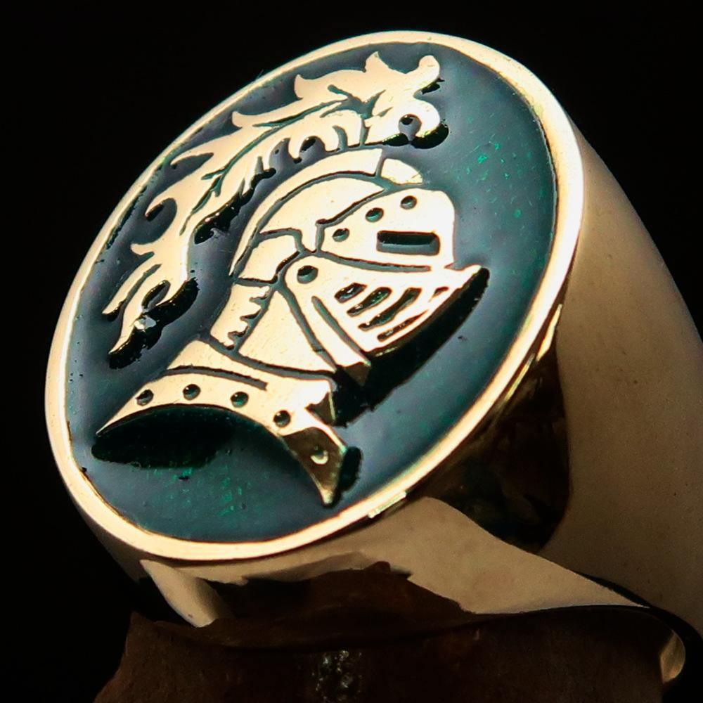 Perfectly crafted Men's Medieval Ring Brave Knight Green - Solid Brass - BikeRing4u