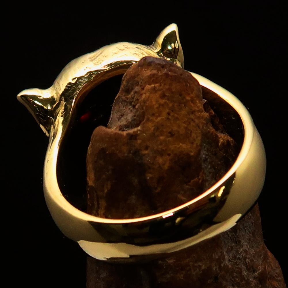 Excellent crafted Men's Brass Animal Ring Cougar red CZ Eyes - BikeRing4u