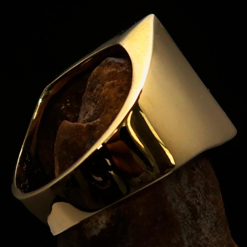 Perfectly crafted Men's Chef Skull Ring Crossed Fork Knife Green - Solid Brass - BikeRing4u