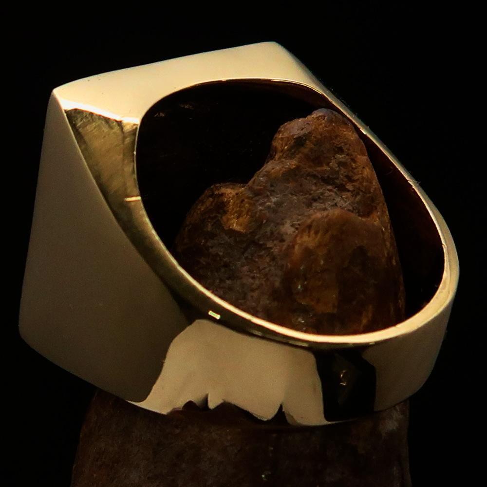 Perfectly crafted Men's Chef Skull Ring Crossed Fork Knife Green - Solid Brass - BikeRing4u
