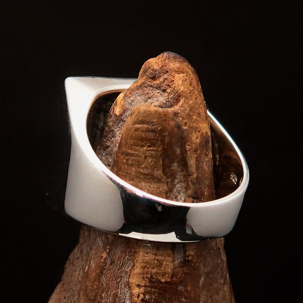 Perfectly crafted Men's Chef Skull Ring Crossed Fork Knife Green - Sterling Silver - BikeRing4u