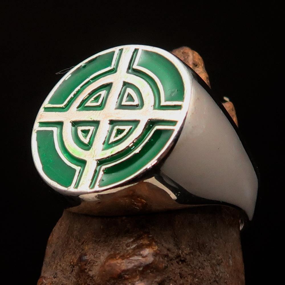Perfectly crafted Men's Biker Ring Celtic Cross Green - Sterling Silver - BikeRing4u