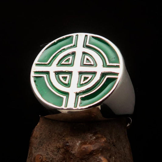 Perfectly crafted Men's Biker Ring Celtic Cross Green - Sterling Silver - BikeRing4u