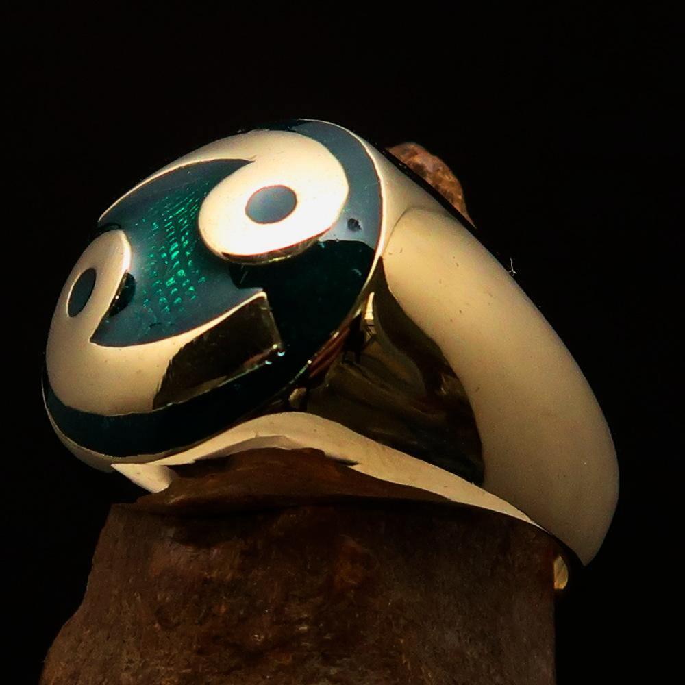 Perfectly crafted domed Men's Zodiac Cancer Ring Green - Solid Brass - BikeRing4u