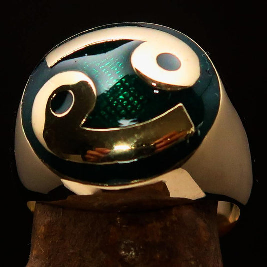 Perfectly crafted domed Men's Zodiac Cancer Ring Green - Solid Brass - BikeRing4u