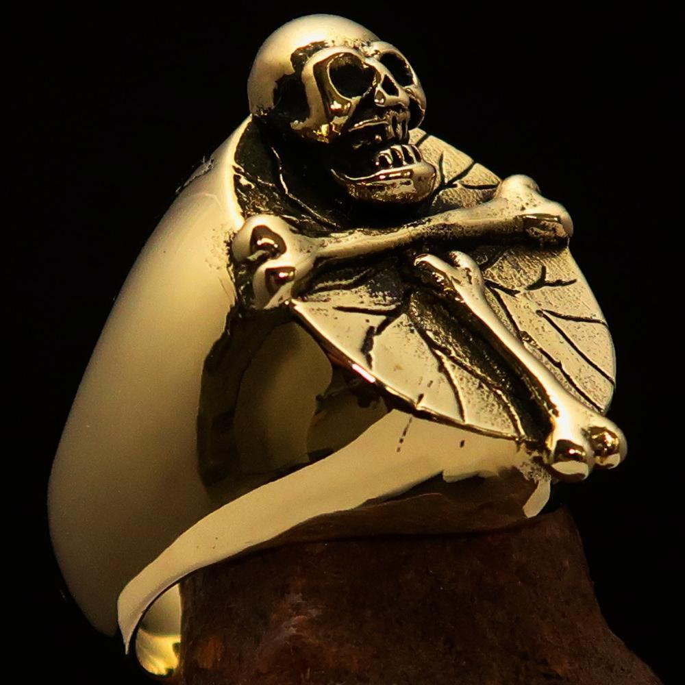 Excellent crafted Men's Skull Ring Bone Cross R.I.P - Solid Brass - BikeRing4u
