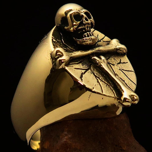 Excellent crafted Men's Skull Ring Bone Cross R.I.P - Solid Brass - BikeRing4u