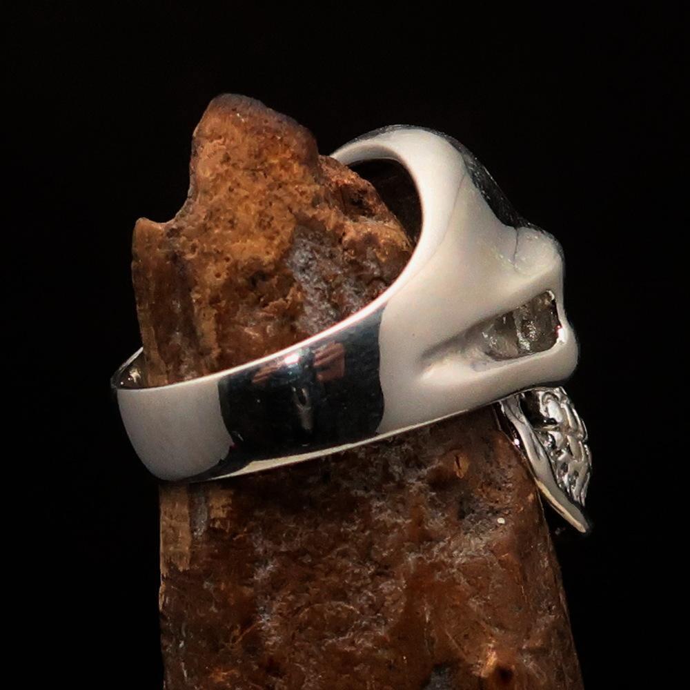 Excellent crafted Men's Gamer Ring black Biohazard Skull red CZ Eyes - Sterling Silver - BikeRing4u