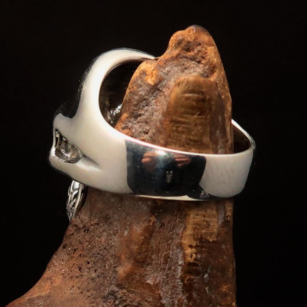 Excellent crafted Men's Gamer Ring black Biohazard Skull red CZ Eyes - Sterling Silver - BikeRing4u