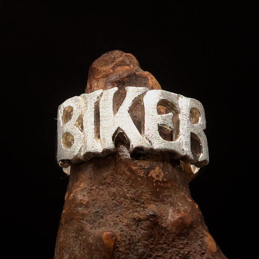 Excellent crafted One Word BIKER Ring - Two-Tone Matte Sterling Silver - BikeRing4u