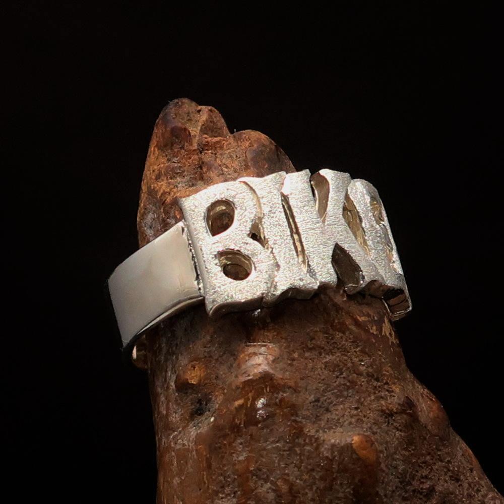 Excellent crafted One Word BIKER Ring - Two-Tone Matte Sterling Silver - BikeRing4u