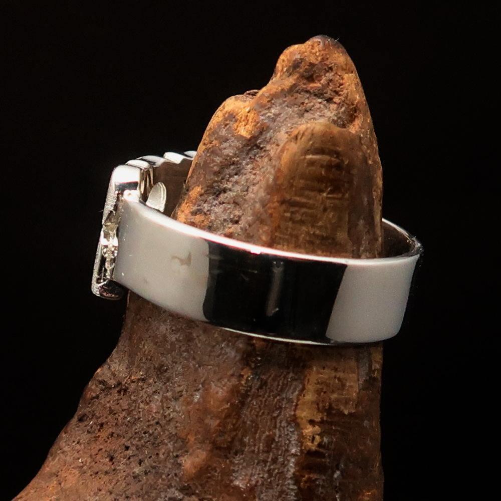 Excellent crafted One Word BIKER Ring - Two-Tone Matte Sterling Silver - BikeRing4u