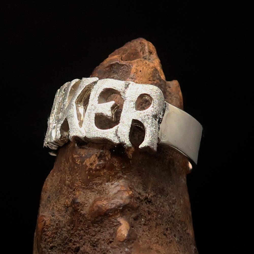 Excellent crafted One Word BIKER Ring - Two-Tone Matte Sterling Silver - BikeRing4u