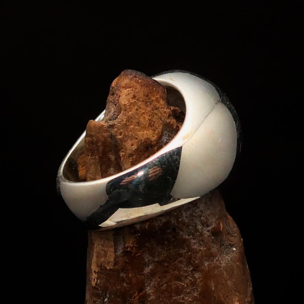 Nicely crafted domed Men's Buddhist Ring Aum Symbol - Two-Tone Matte Sterling Silver - BikeRing4u