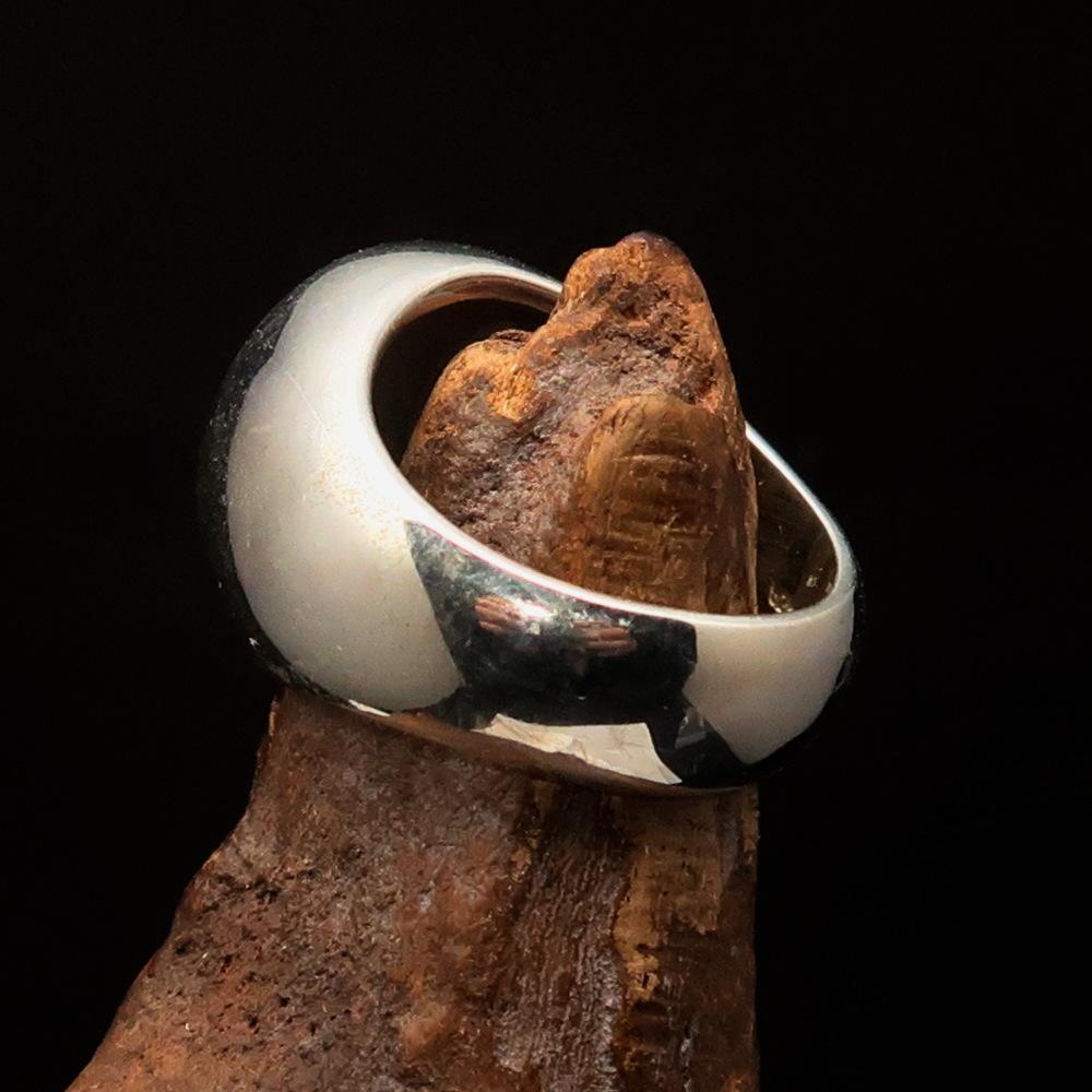 Nicely crafted domed Men's Buddhist Ring Aum Symbol - Two-Tone Matte Sterling Silver - BikeRing4u