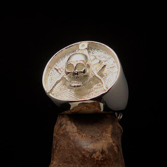 Perfectly crafted Men's Masonic Skull Ring - Two-Tone Matte Sterling Silver - BikeRing4u