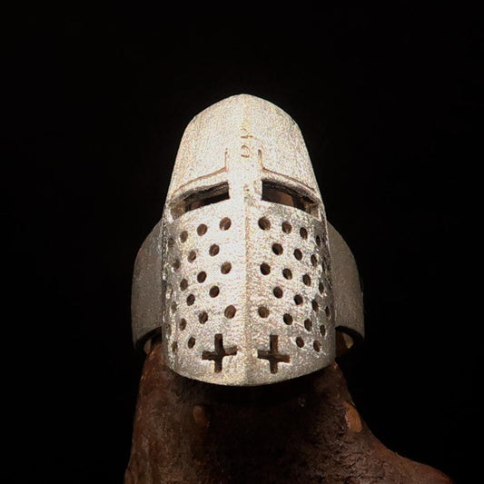 Excellent crafted Two-Tone Matte Sterling Silver Medieval Ring Knight Helmet - BikeRing4u