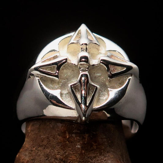 Mens Sterling Silver Ring Crossed Tibetan Thunderbolts - BikeRing4u
