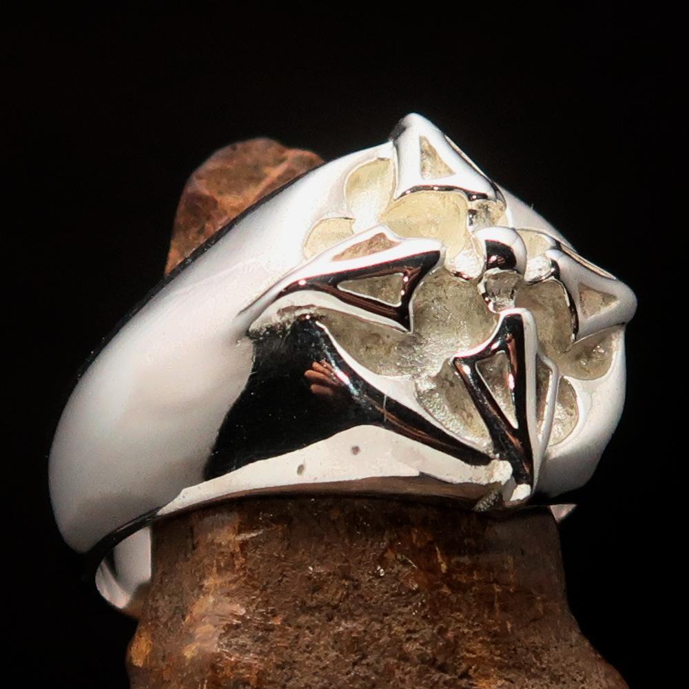 Mens Sterling Silver Ring Crossed Tibetan Thunderbolts - BikeRing4u