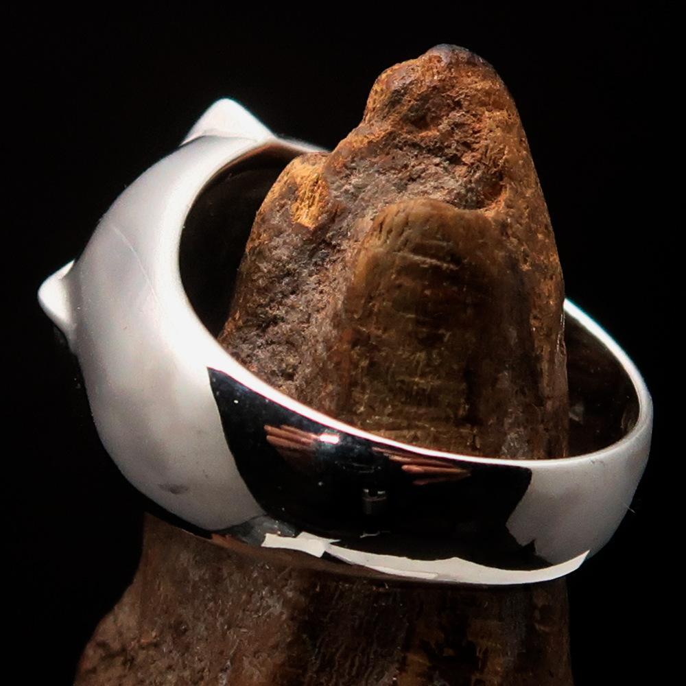 Mens Sterling Silver Ring Crossed Tibetan Thunderbolts - BikeRing4u
