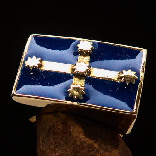Perfectly crafted Men's Eureka Flag Ring Australian Rebel - solid Brass - BikeRing4u